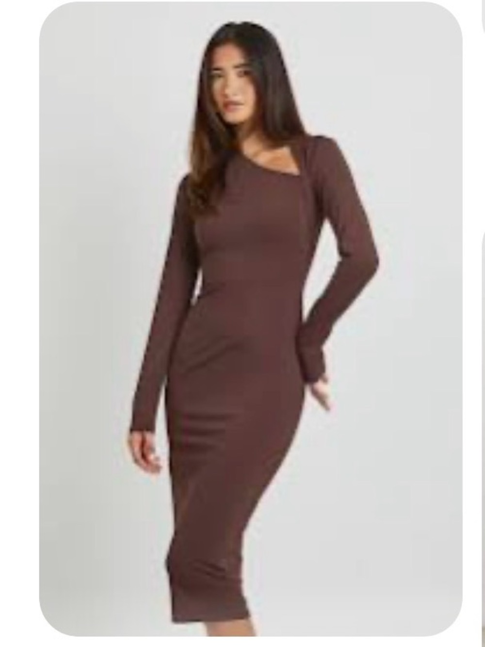 Forever 21 Chocolate Brown Asymmetric Long-Sleeve Bodycon Dress